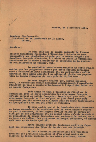 Copie d'une lettre d'Edmond Cloutier