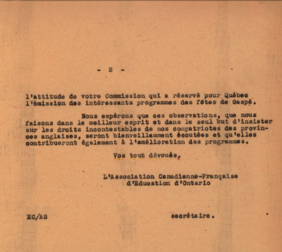 Copie d'une lettre d'Edmond Cloutier