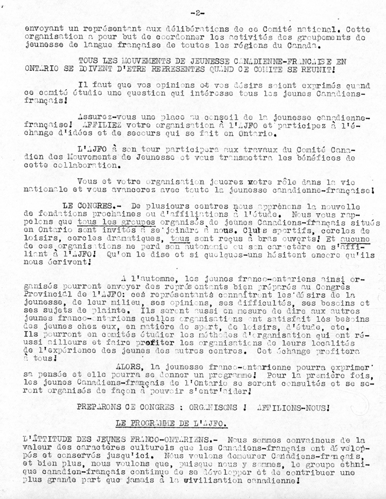 Bulletin de l'Association de la jeunesse franco-ontarienne
