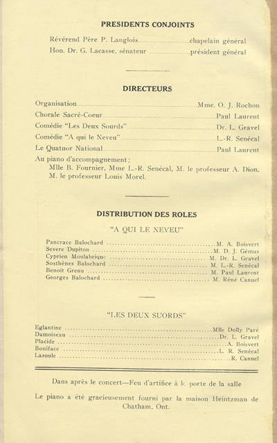 c&eacute;l&eacute;bration annuelle de la Soci&eacute;t&eacute; Saint-Jean-Baptiste de l'Ouest d'Ontario (1928)
