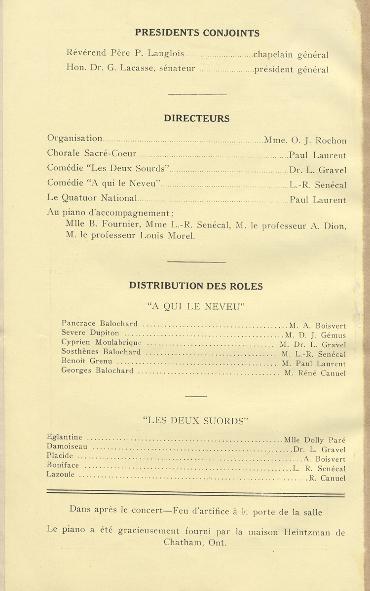 c&eacute;l&eacute;bration annuelle de la Soci&eacute;t&eacute; Saint-Jean-Baptiste de l'Ouest d'Ontario (1928)