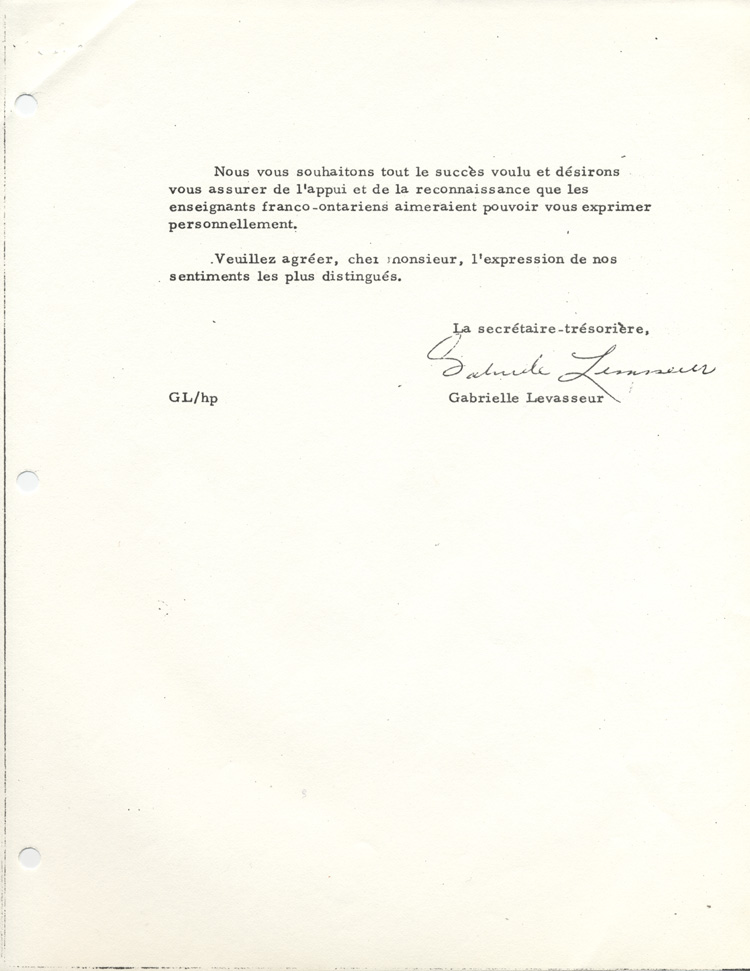 Lettre de Gabrielle Levasseur