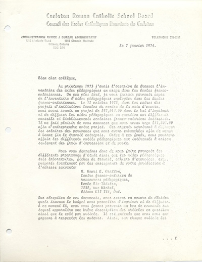 Lettre de Henri Gratton