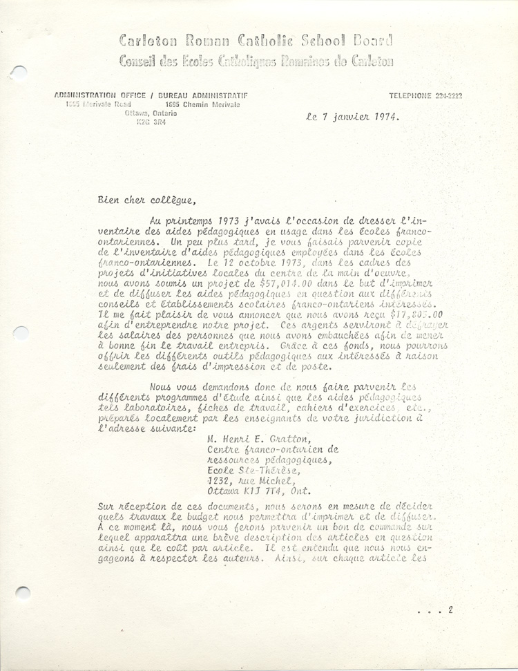 Lettre de Henri Gratton