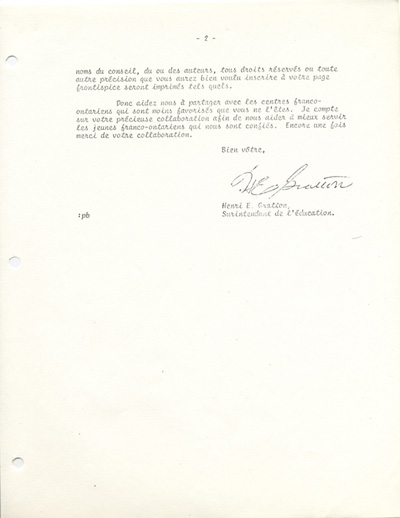 Lettre de Henri Gratton