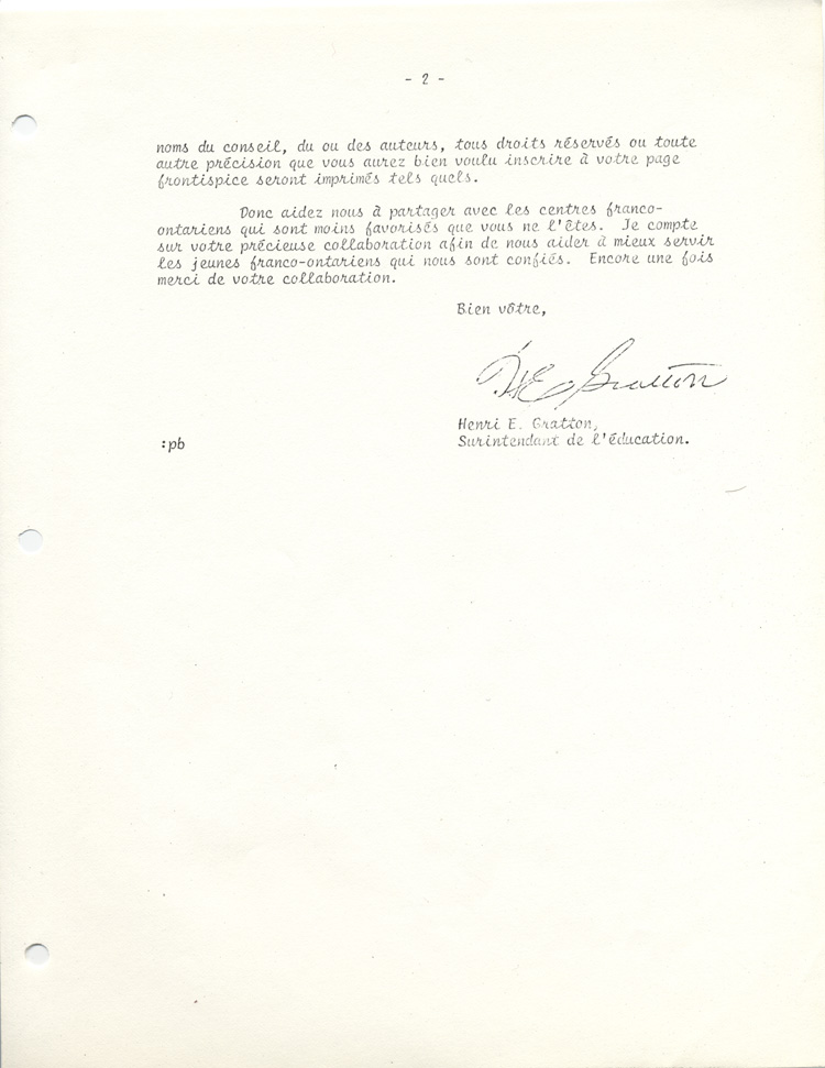 Lettre de Henri Gratton