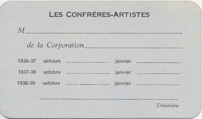 Carte de membre de L'Association des confr&egrave;res-artistes du Caveau (1951)