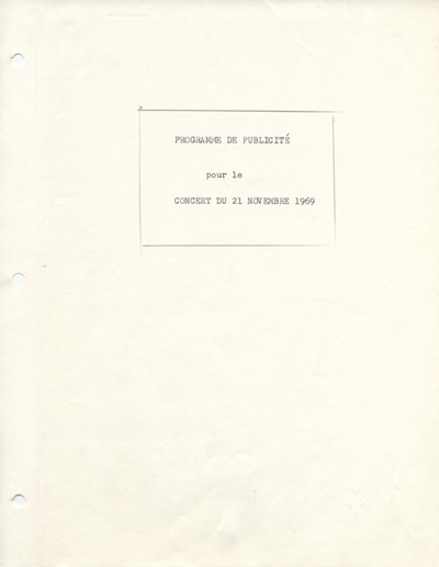 Programme de publicit&eacute; pour le concert du 21 novembre 1969