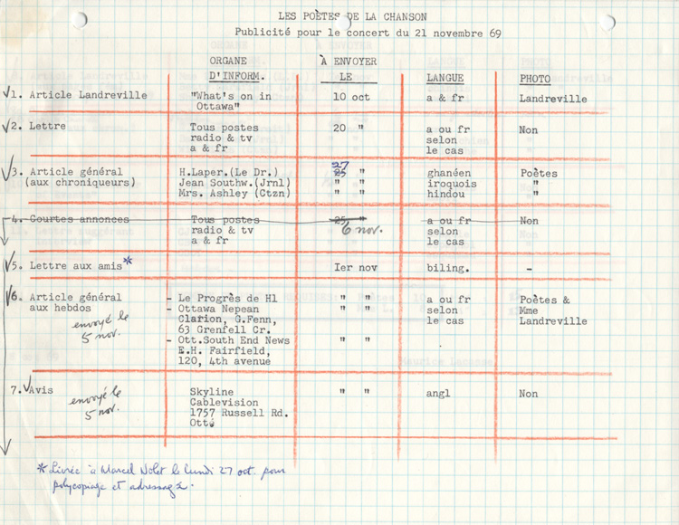 Programme de publicit&eacute; pour le concert du 21 novembre 1969