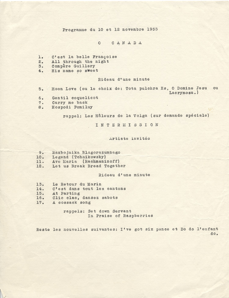 concert du 10 et 12 novembre 1953 des Po&egrave;tes de la chanson
