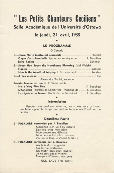 Programme du spectacle du 21 avril 1938