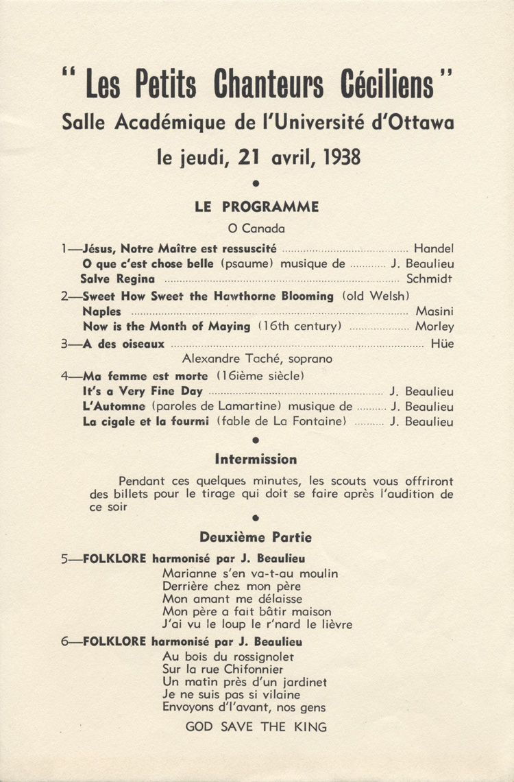 Programme du spectacle du 21 avril 1938