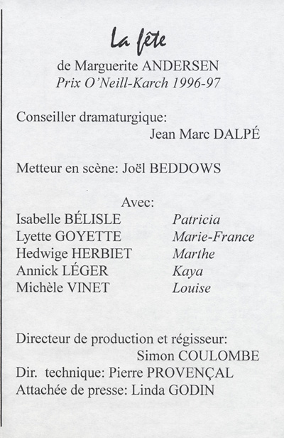 Programme de la mise en lecture des pi&egrave;ces prim&eacute;es au Concours annuel d'&eacute;criture (1997)