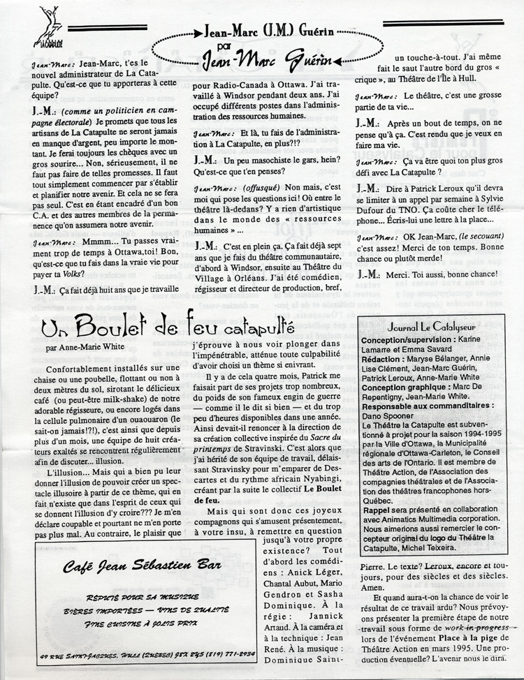 Premier num&eacute;ro du bulletin de liaison Le Catalyseur  (1995)