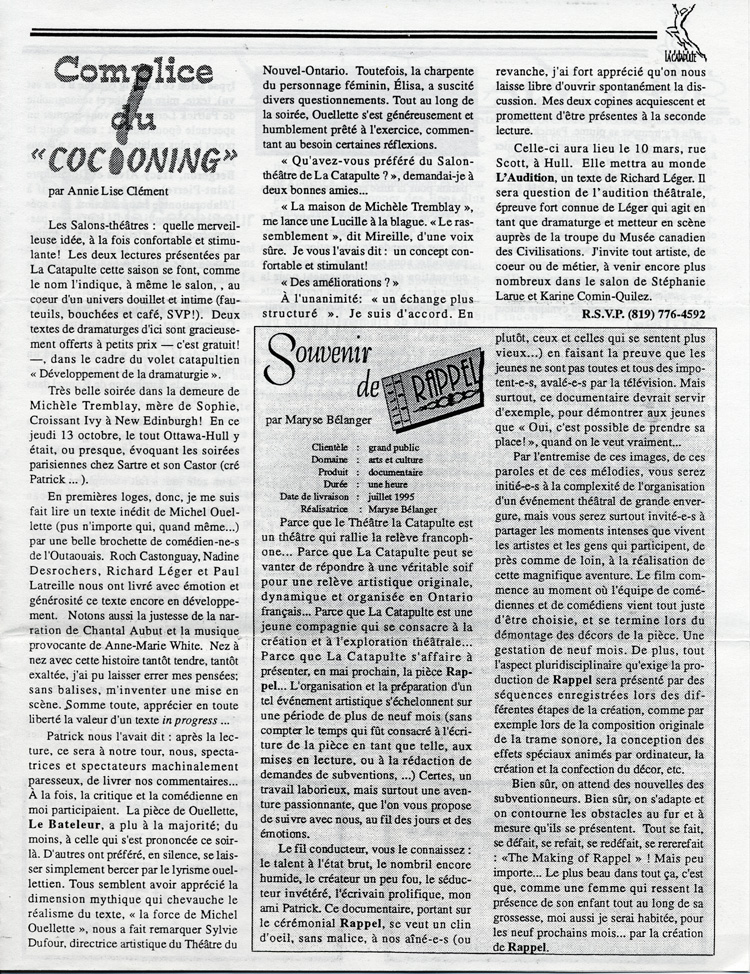 Premier num&eacute;ro du bulletin de liaison Le Catalyseur  (1995)