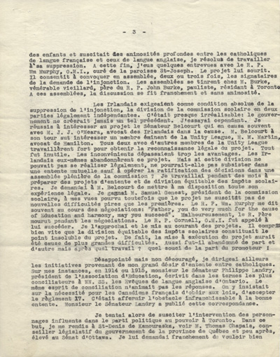 Reproduction de la troisi&egrave;me page d'une lettre de Charles Charlebois, o.m.i., &agrave; Arthur Joyal, o.m.i., 20 mai 1930.