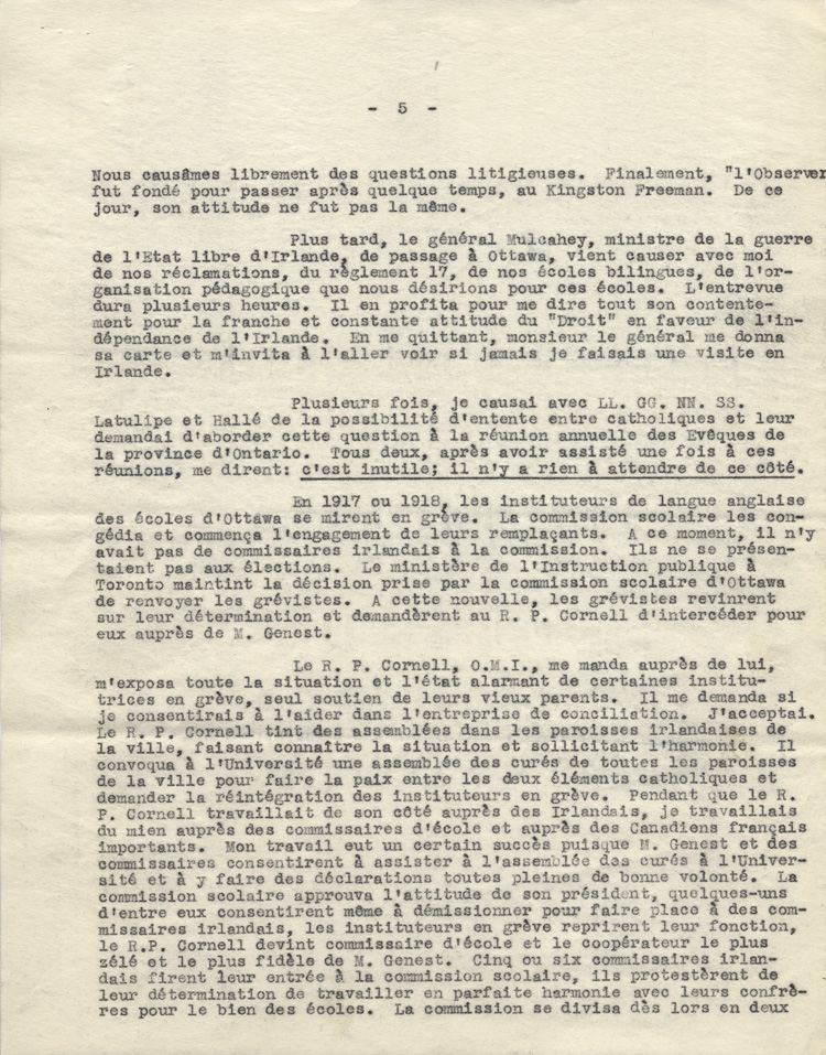 Reproduction de la cinqui&egrave;me page d'une lettre de Charles Charlebois, o.m.i., &agrave; Arthur Joyal, o.m.i., 20 mai 1930.
