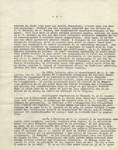 Reproduction de la sixi&egrave;me page d'une lettre de Charles Charlebois, o.m.i., &agrave; Arthur Joyal, o.m.i., 20 mai 1930.
