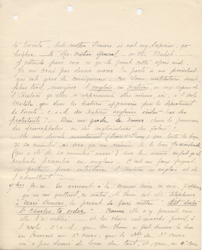 Reproduction de la deuxi&egrave;me page d'une lettre de soeur Saint-Charles &agrave; Charles Charlebois, o.m.i., membre du Comit&eacute; d'&eacute;ducation de l'Association canadienne-fran&ccedil;aise d'&eacute;ducation d'Ontario, 23 f&eacute;vrier 1911.
