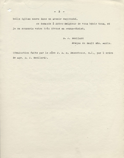Lettre de l'&eacute;v&ecirc;que Mgr David Joseph Scollard