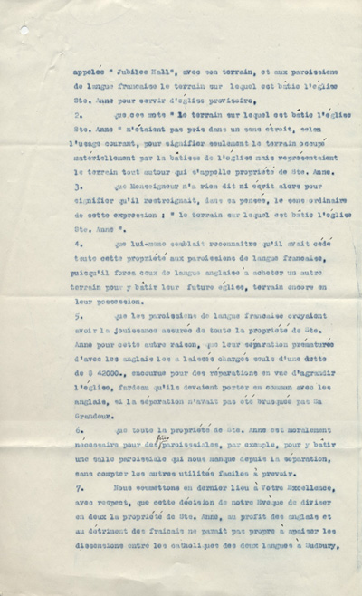 Lettre de la part des d&eacute;l&eacute;gu&eacute;s officiels de la paroisse Sainte-Anne-des-Pins de Sudbury