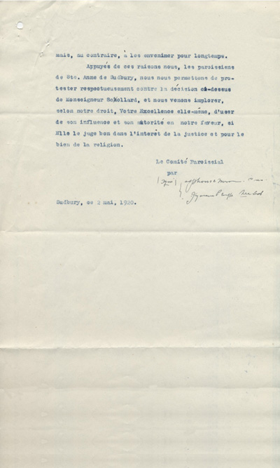 Copie de la lettre envoy&eacute;e &agrave; Mgr Pietro Di Maria