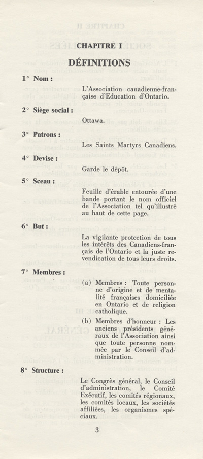 Statuts de l'Association canadienne-fran&ccedil;aise d'&eacute;ducation d'Ontario