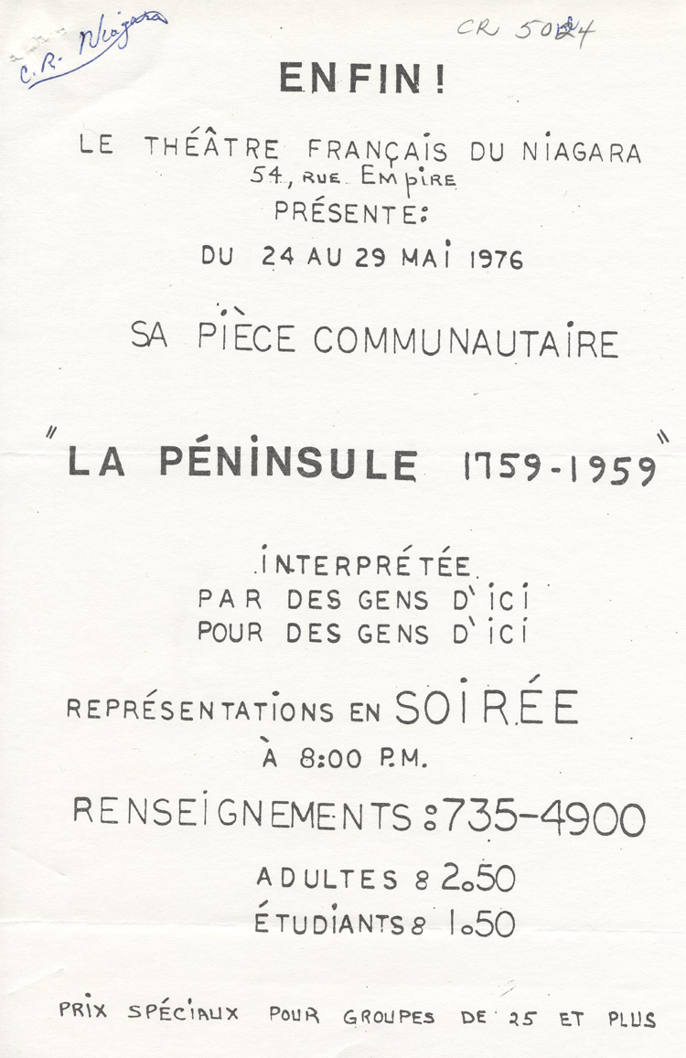 La P&eacute;ninsule, 1759-1959, pi&egrave;ce communautaire (1976)