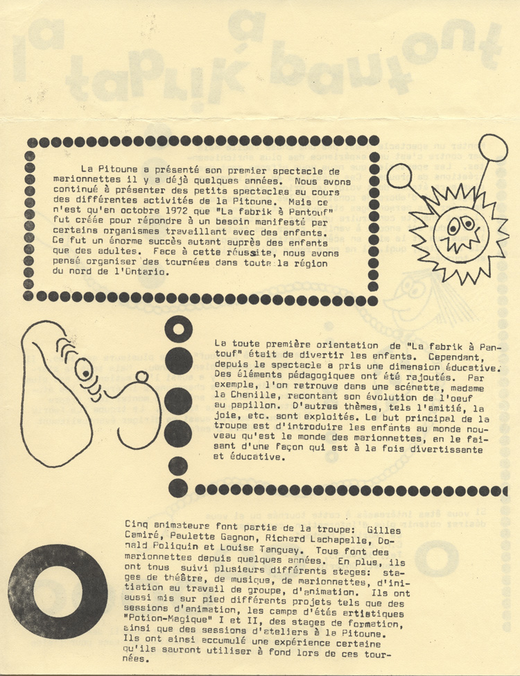 D&eacute;pliant de la troupe de marionnettes La Fabrik &agrave; Pantouf (1972)