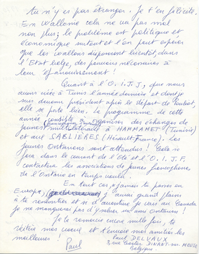 Lettre manuscrite de Paul Delvaux