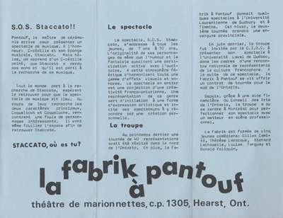 D&eacute;pliant de la pi&egrave;ce S.O.S Staccato!!  (1974)