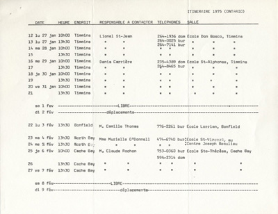 Itin&eacute;raire de la tourn&eacute;e hiver-printemps  (1975)