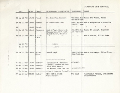 Itin&eacute;raire de la tourn&eacute;e hiver-printemps  (1975)