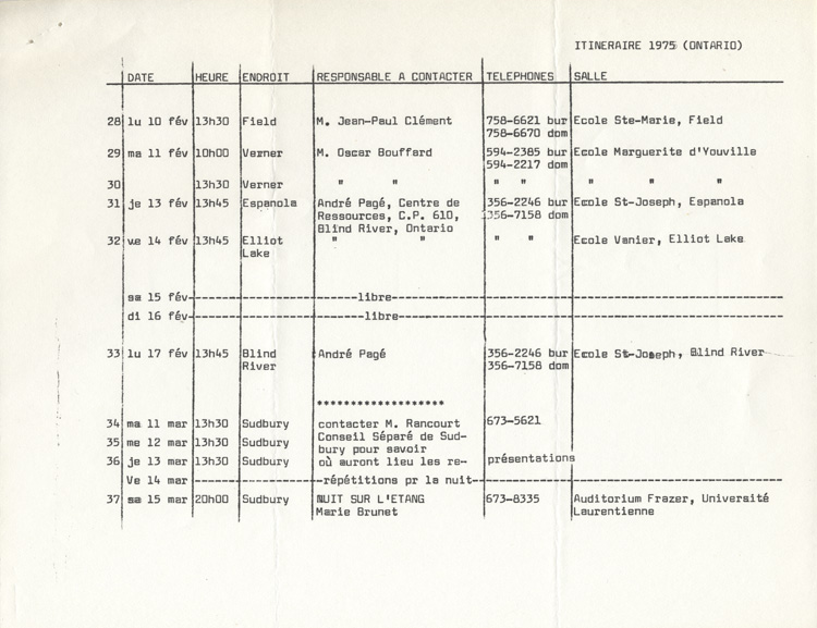 Itin&eacute;raire de la tourn&eacute;e hiver-printemps  (1975)