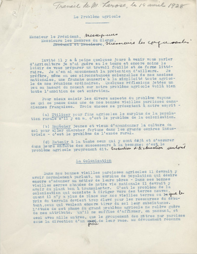 Extrait de l'allocution de F. Larose (1928)