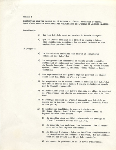 R&eacute;solution adopt&eacute;e, 1965.