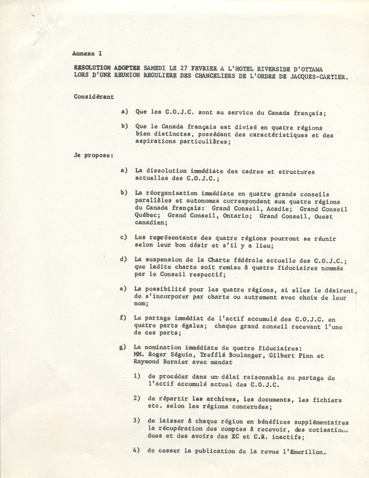 R&eacute;solution adopt&eacute;e, 1965.