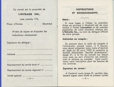 Carnet de d&eacute;l&eacute;gu&eacute; du 8e congr&egrave;s g&eacute;n&eacute;ral de l'Ordre de Jacques Cartier (OJC)