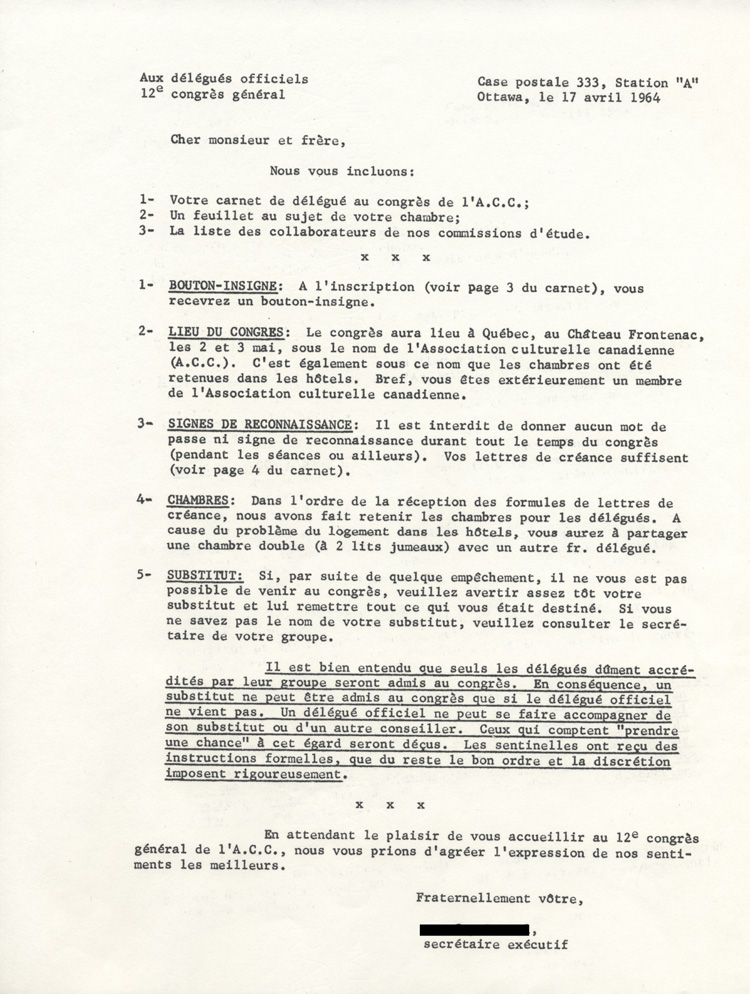 Carnet de d&eacute;l&eacute;gu&eacute; du 8e congr&egrave;s g&eacute;n&eacute;ral de l'Ordre de Jacques Cartier (OJC)