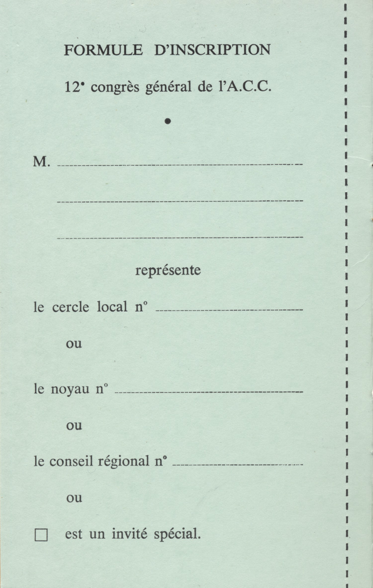 Carnet de d&eacute;l&eacute;gu&eacute; du 12e congr&egrave;s g&eacute;n&eacute;ral de l'Ordre de Jacques Cartier (OJC)