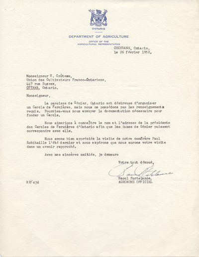 Lettre de Raoul Portelance