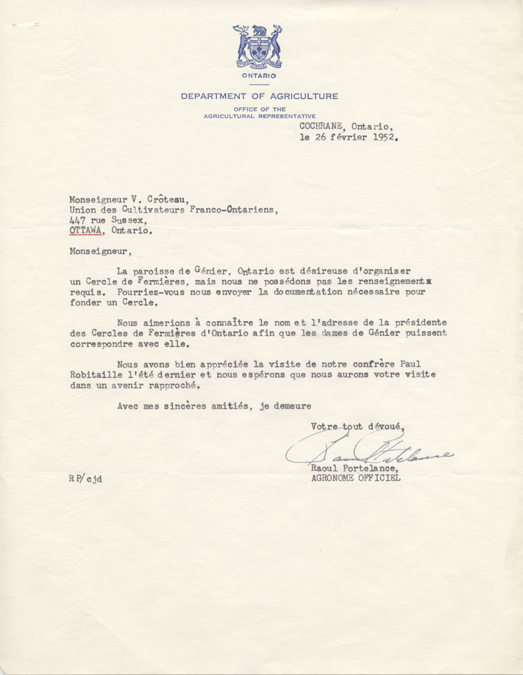 Lettre de Raoul Portelance