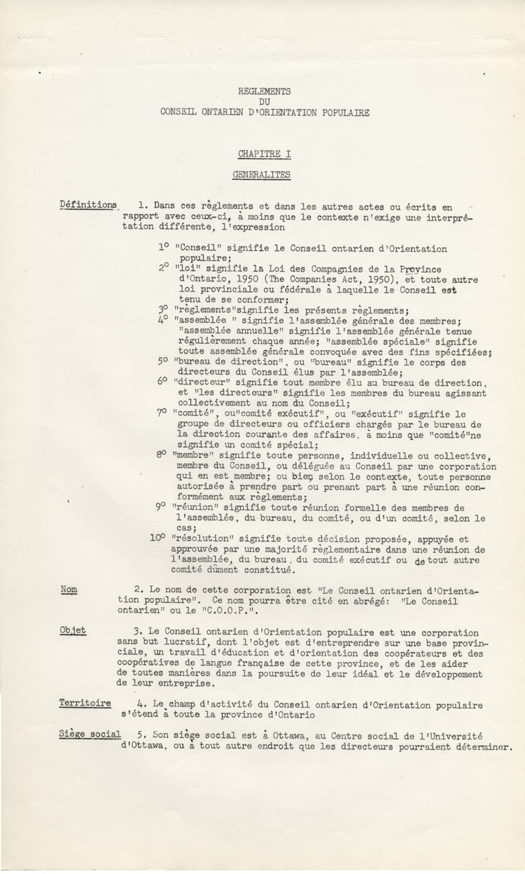 R&egrave;glements du Conseil ontarien d'orientation populaire