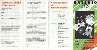 Formulaire officiel d'inscription au concours Ontario pop 1991
