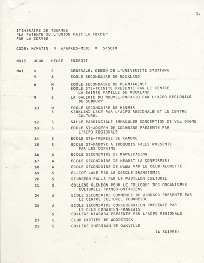 Communiqu&eacute; de presse de la tourn&eacute;e de la cr&eacute;ation collective La Patente&nbsp;ou L'Union fait la force (1977)