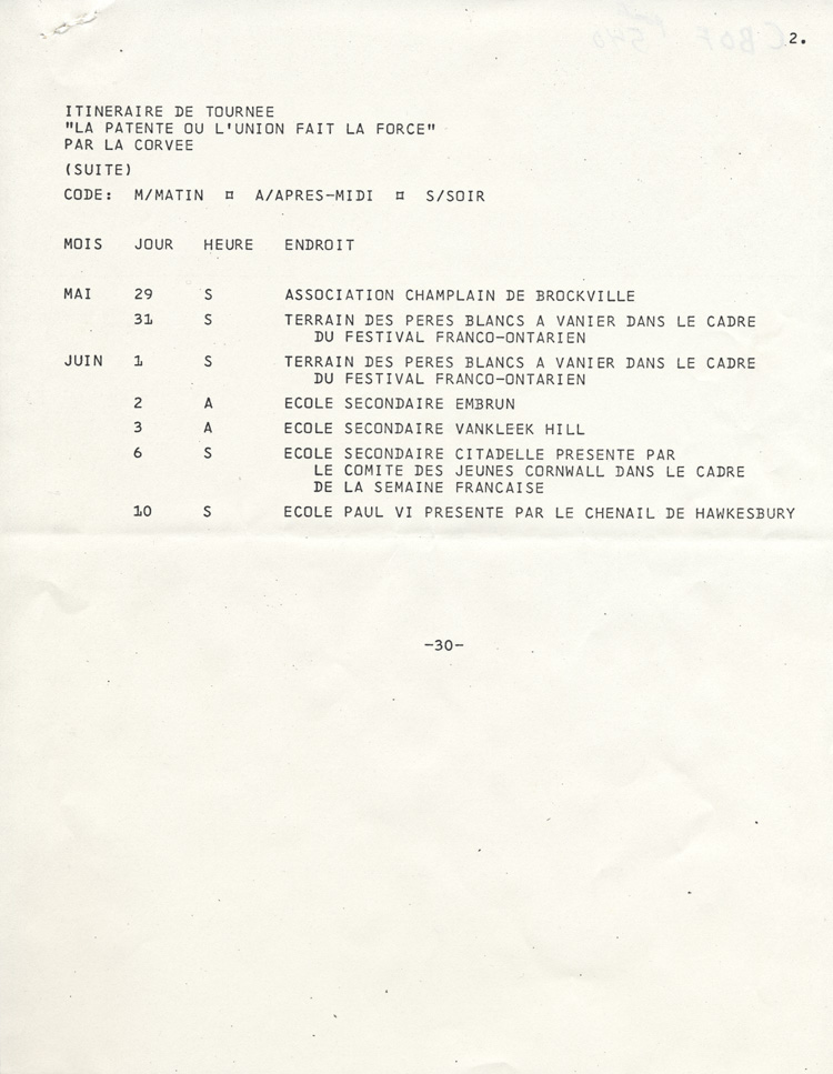 Communiqu&eacute; de presse de la tourn&eacute;e de la cr&eacute;ation collective La Patente&nbsp;ou L'Union fait la force (1977)