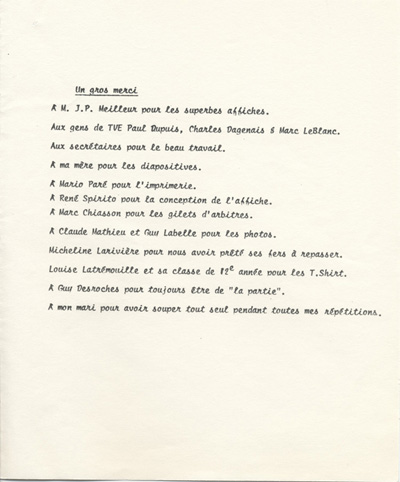 Programme de la pi&egrave;ce La Soir&eacute;e du hockey...&nbsp;en r&eacute;p&eacute;tition (1980)