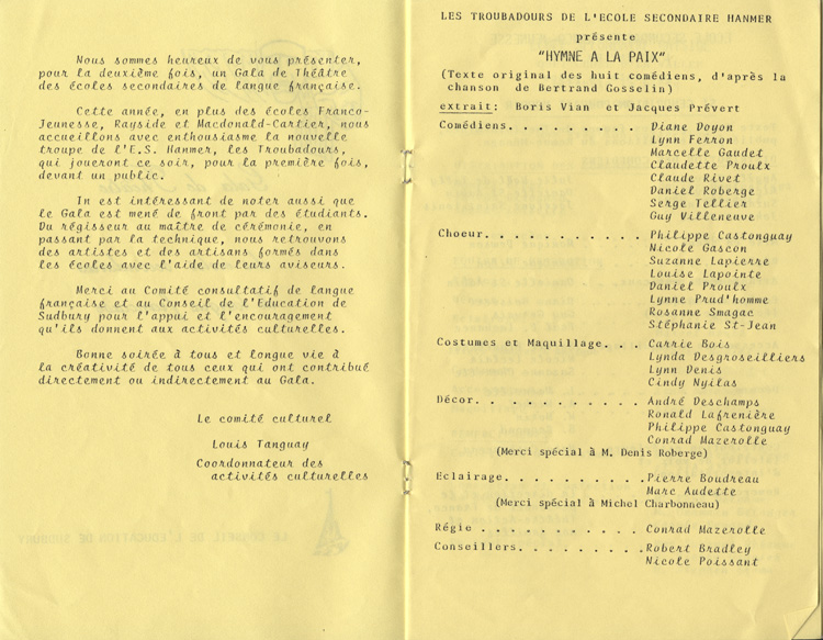Gala de th&eacute;&acirc;tre des &eacute;coles secondaires de langue fran&ccedil;aise (1981)