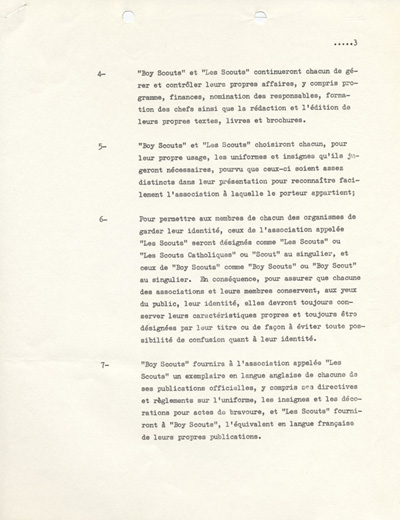 accord sign&eacute; le 22 f&eacute;vrier 1967 entre la Boy Scouts Association of Canada et l'Association des scouts catholiques du Canada