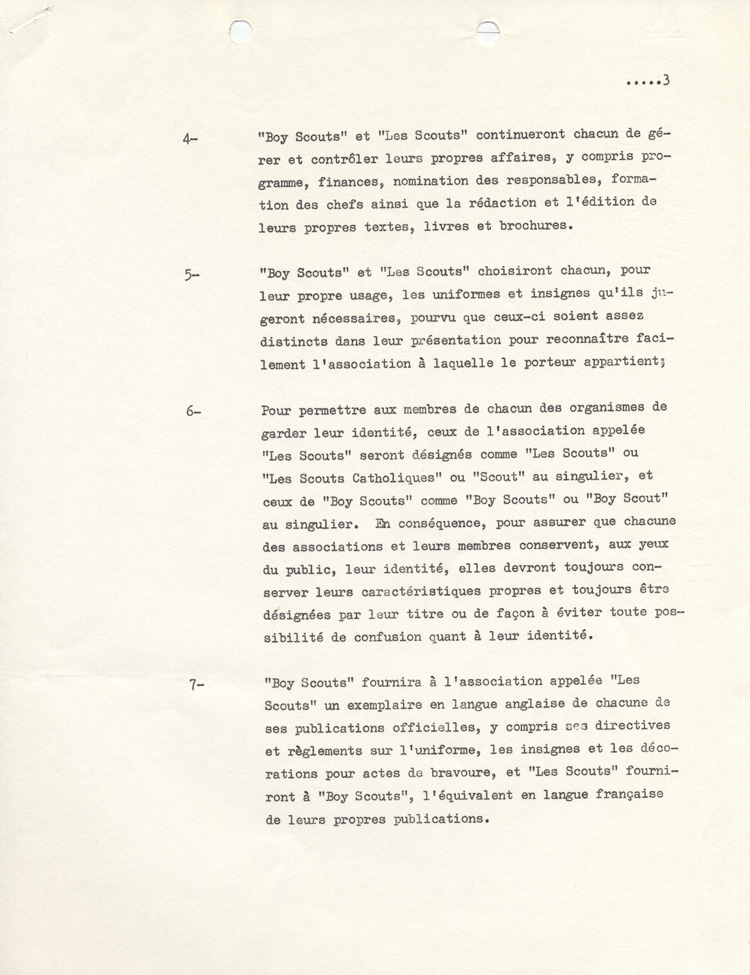 accord sign&eacute; le 22 f&eacute;vrier 1967 entre la Boy Scouts Association of Canada et l'Association des scouts catholiques du Canada